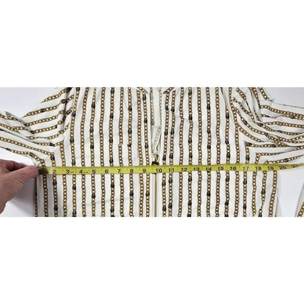 Michael kors gold chain print long sleeve Career office casual EUC M Stretch